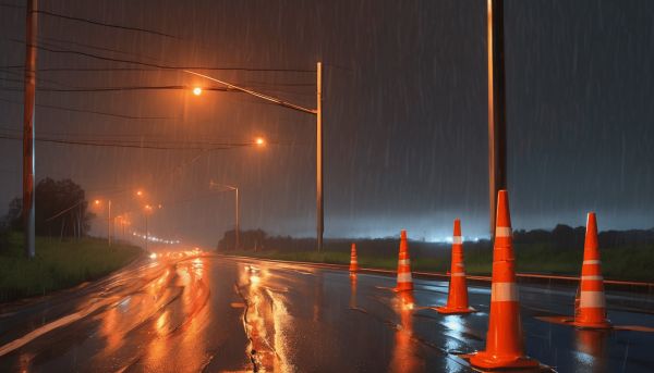 Un feu orange clignotant signale un danger sur la route
